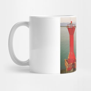 Old red lighthouse in left frame Mug